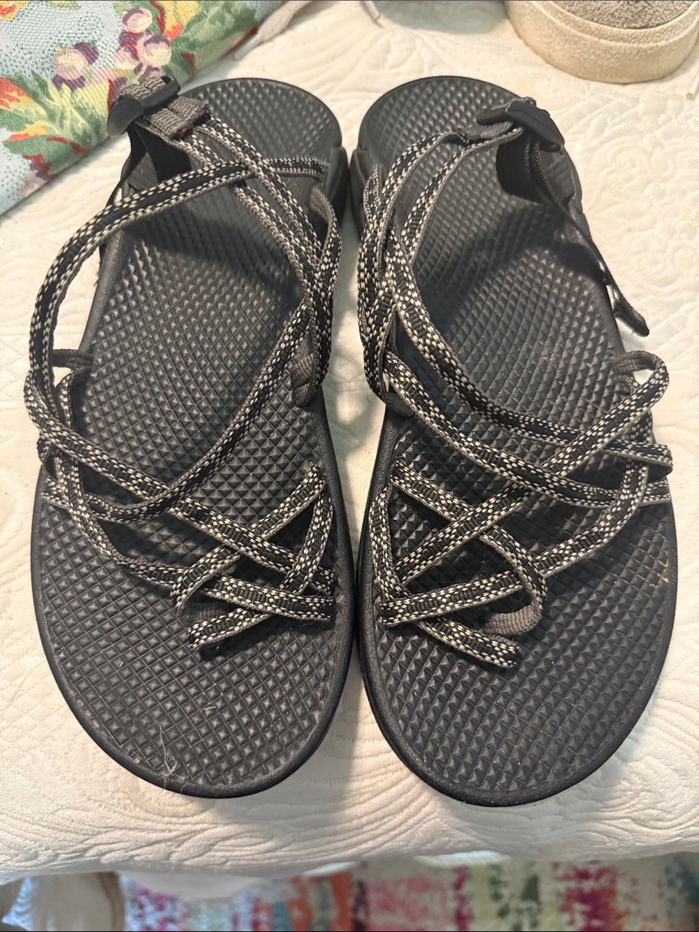 Chaco Women’s Black Strappy Sandals with Patterned Rope